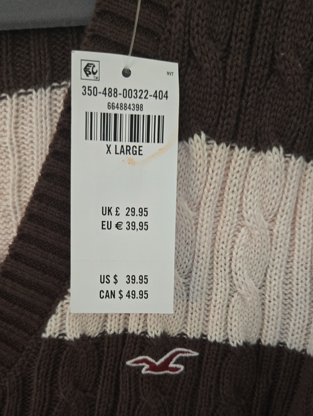 Hollister Pink and Brown Striped V-Neck Cable Knit Sweater - Picture 3 of 5
